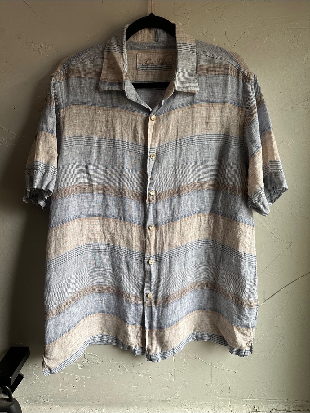 Men’s 100% Linen Shirt Euro Summer Coastal Resort Quiet Luxury Striped Large